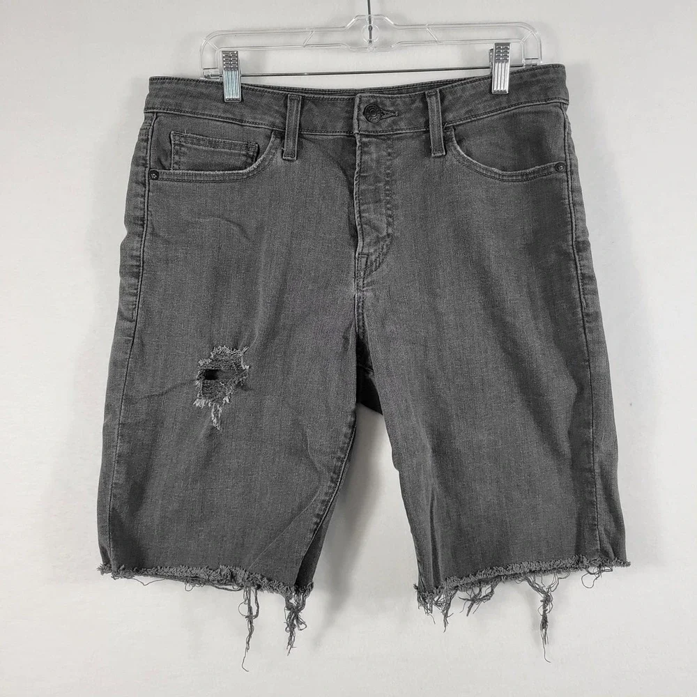 Express Denim Shorts Womens 32 Gray Distressed Cut Off Raw Hem - Picture 2 of 10